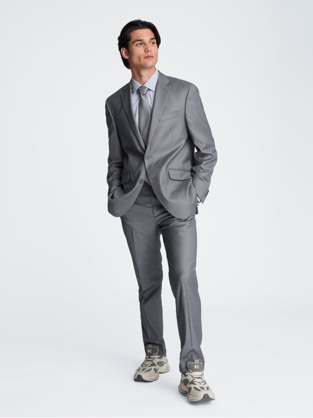 Kenneth Cole Mens Slim fit Suit Jacket Blazer and Pants set Light Grey Solid 42R